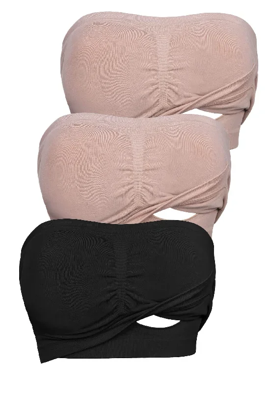 Full Bust Bamboo Strapless Maternity & Nursing Wire Free Bra - 3 Pack