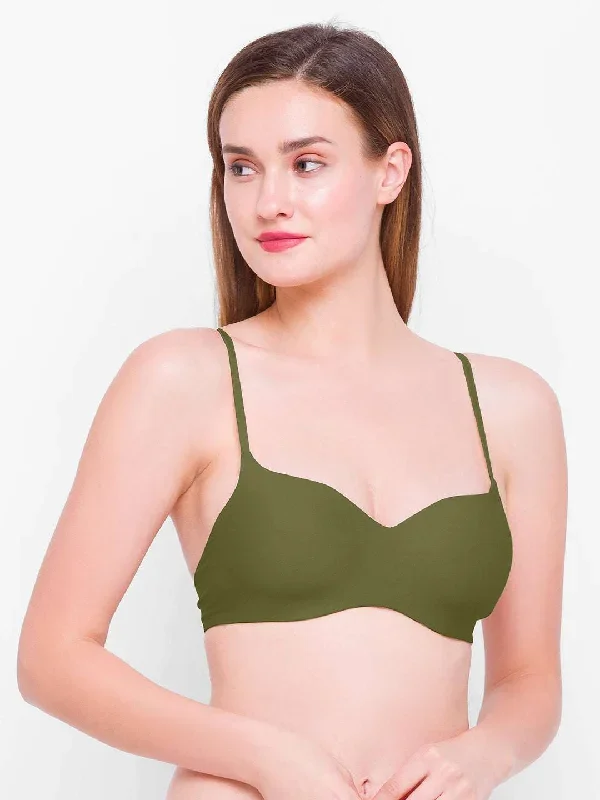 Basic Mold Padded Non Wired 3/4Th Cup Everyday T-Shirt Bra - Green