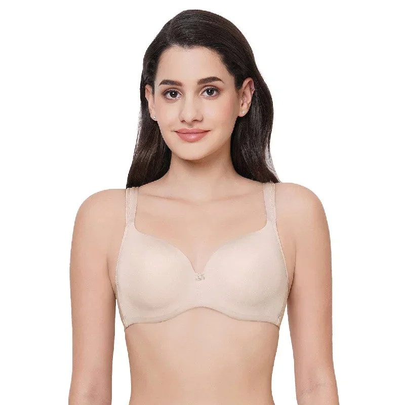 Basic Mold Wired Padded Solid 3/4 Cup Coverage Bra - Beige