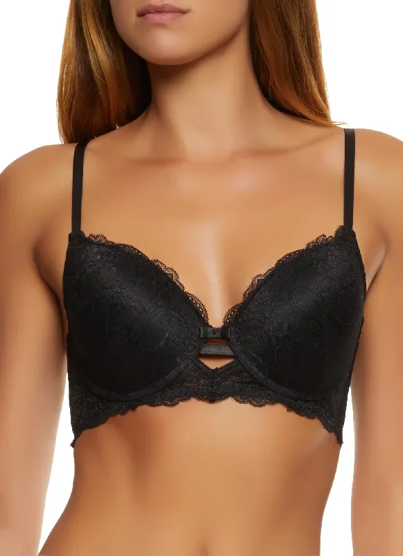 Solid Lace Caged Front Plunge Bra