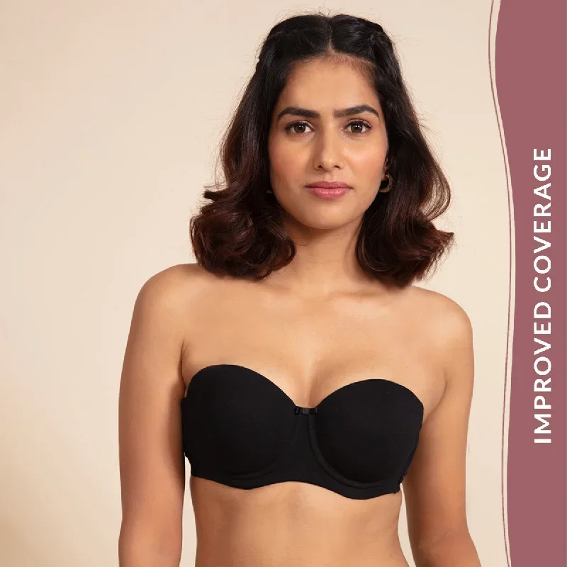 Breathe Cotton Padded wired Strapless bra Medium coverage - Black NYB172