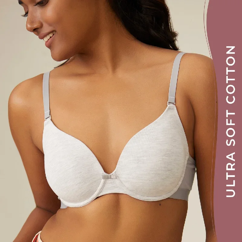 Breathe Cotton Padded wired T-shirt bra 3/4th coverage - Grey NYB001