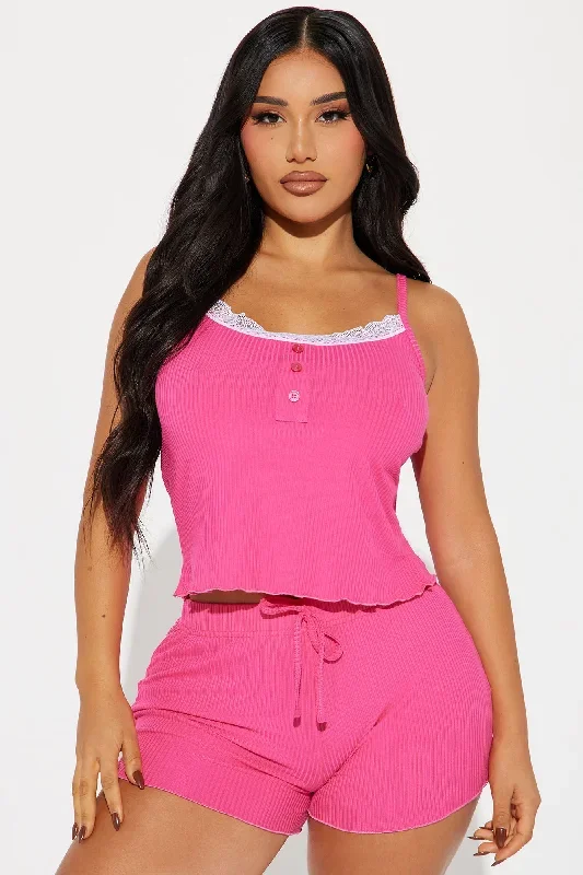 Comfy For The Weekend Ribbed PJ Short Set - Pink