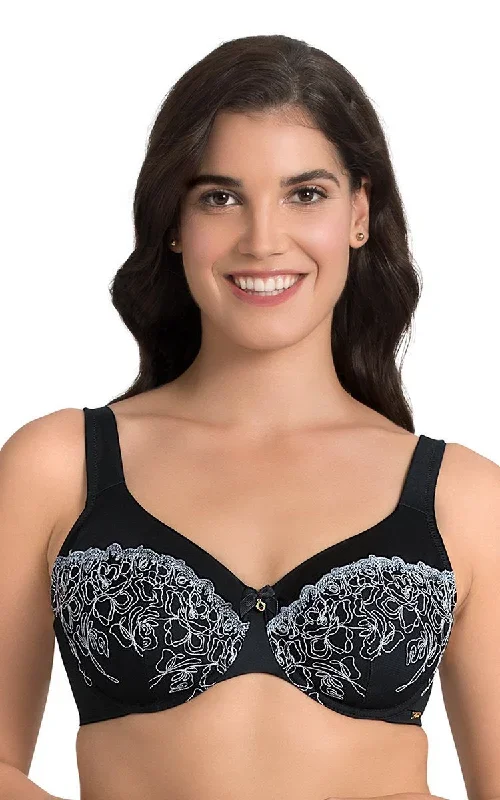 Ultimo Deco Floral Non-Padded Wired Full Cover Bra - Laced Black