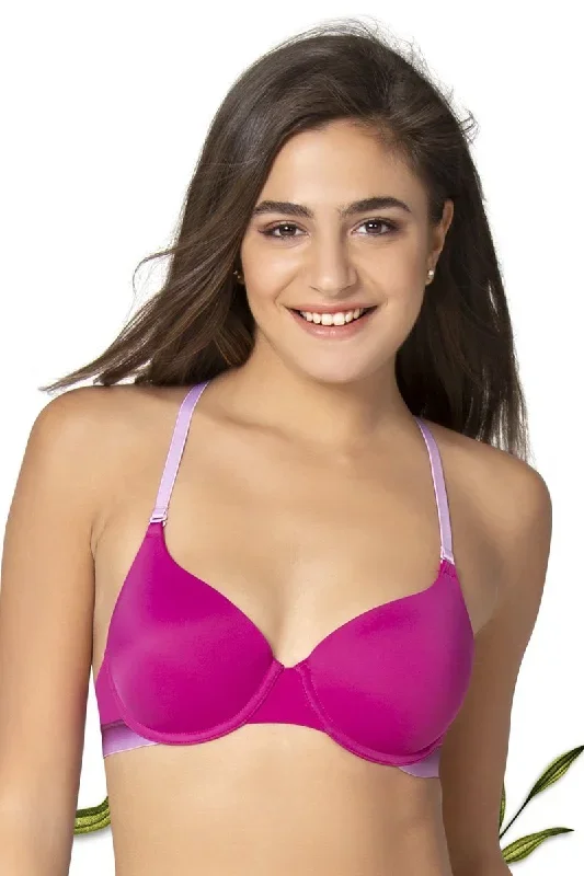 Ombre Padded Wired Crossback Strap T-Shirt Bra - Deep Fuchsia