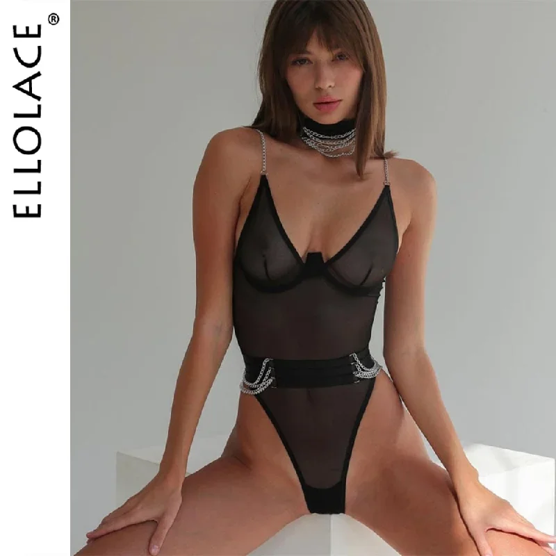 Sexy Bodysuit Lingerie Sheer Lace With Chain