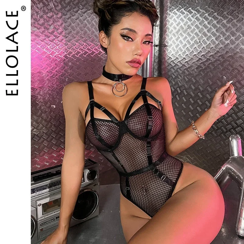 Sexy Bodysuit Women Transparent Lace Erotic With Open Crotch Mesh Teddy