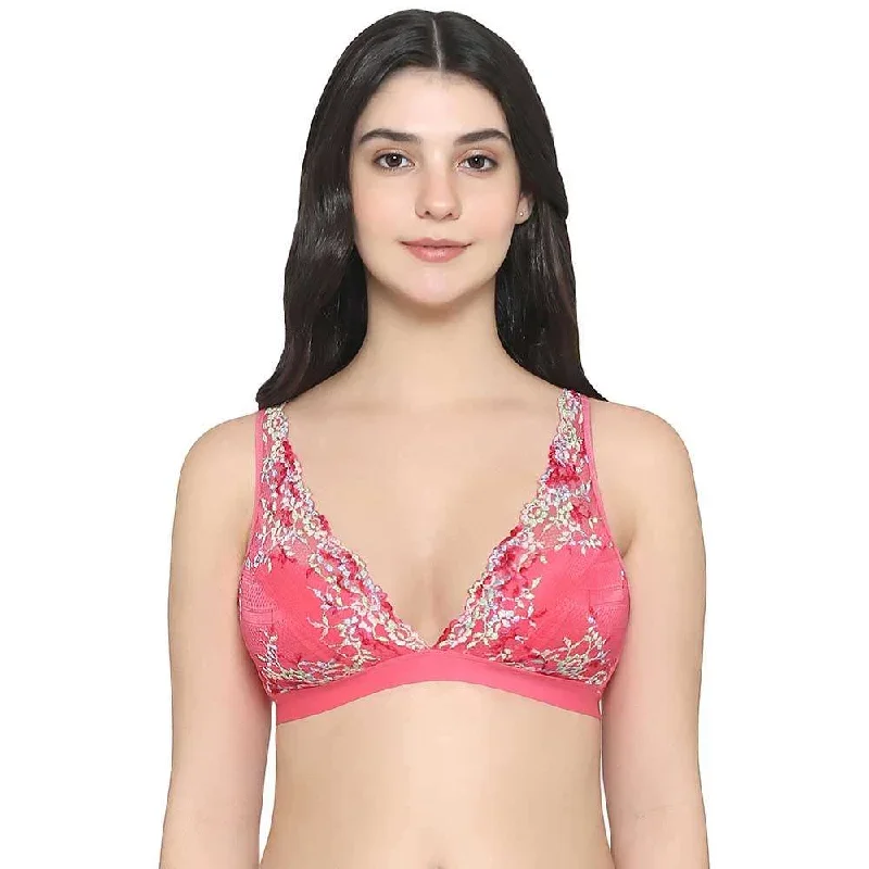 Embrace Lace Non Padded Non Wired 3/4th Cup Bridal Wear Medium coverage Lace Bralette - Pink