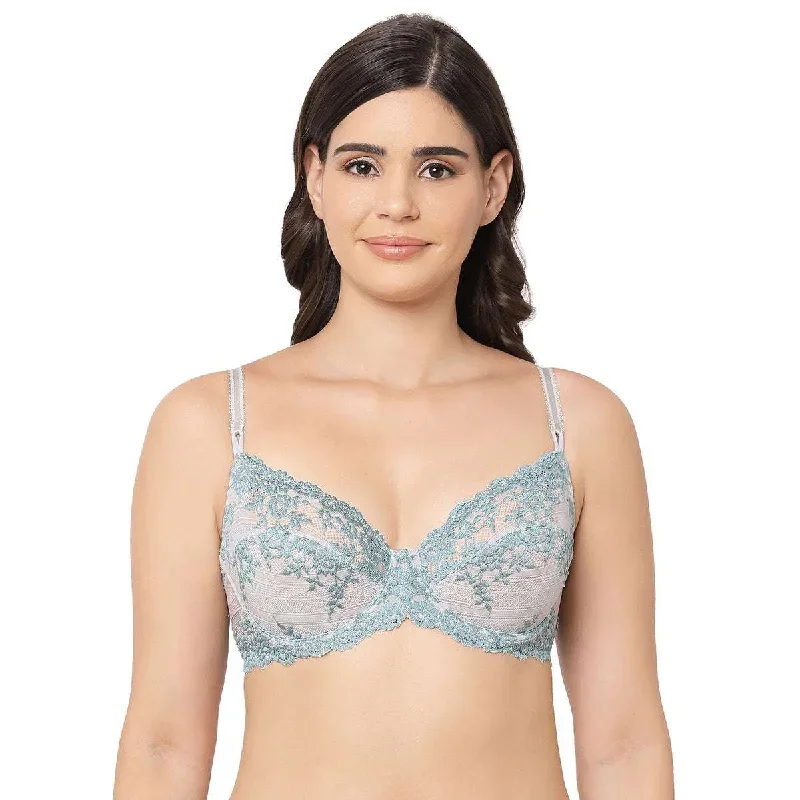 Embrace Lace Non Padded Wired 3/4th Cup Bridal Wear Medium coverage Fashion Bra - Grey