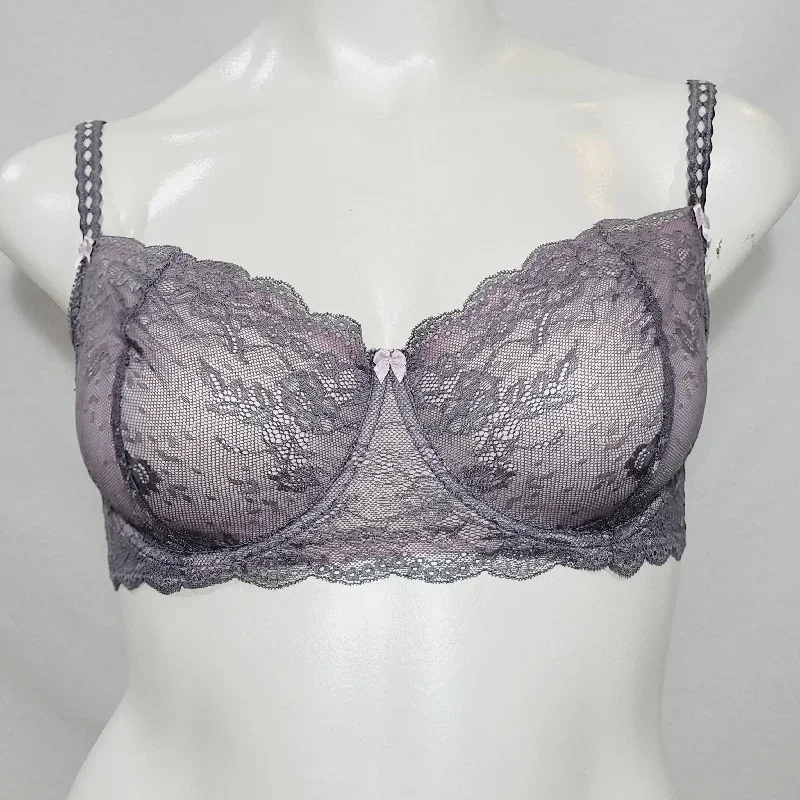 Felina 5894 Harlow Sheer Lace Full Busted Demi Underwire Bra 38C Excalibur Gray