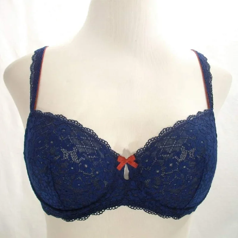 Gilligan O'Malley Unlined Semi Sheer Lace Balconette Underwire Bra 34A Nighttime Blue