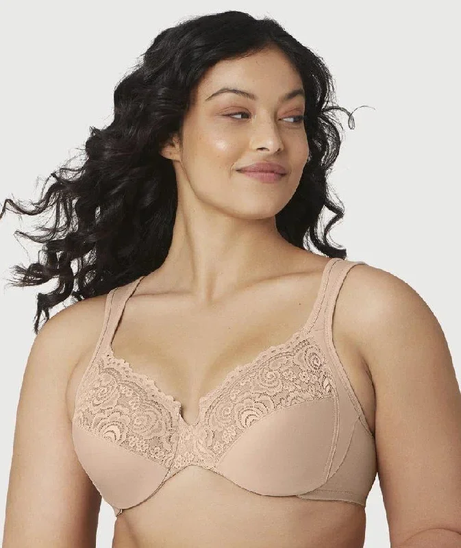 Glamorise Low Cut WonderWire Lace Bra - Cafe