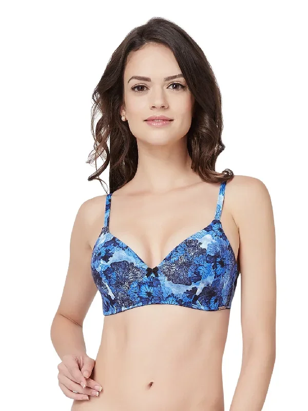 Delicate Bloom Padded Non-Wired Bra - Insignia Blue Black