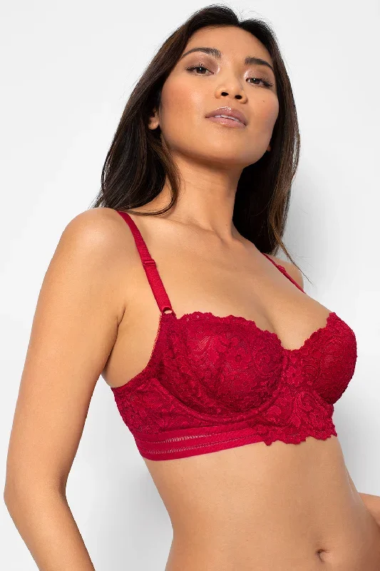 Signature Lace Unlined Underwire Longline Corset Bra | No No Red