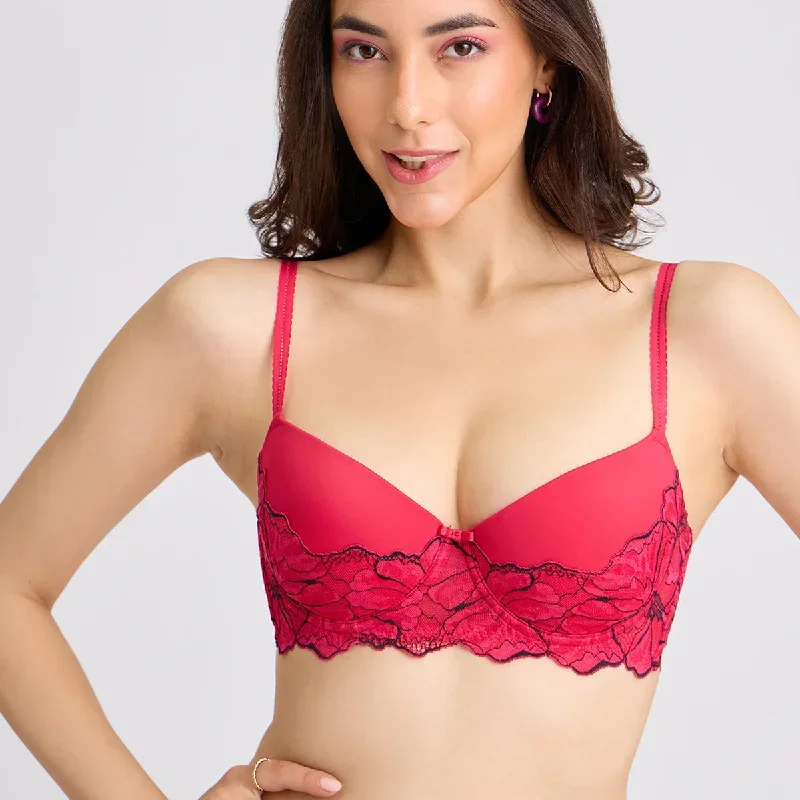 Lola & Mae  The Parisian Cut Padded Wired Lacy Bra - Red LMB1039