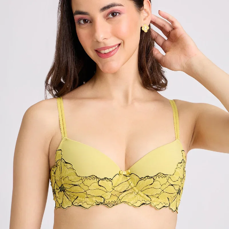 Lola & Mae  The Parisian Cut Padded Wired Lacy Bra - Yellow LMB1039