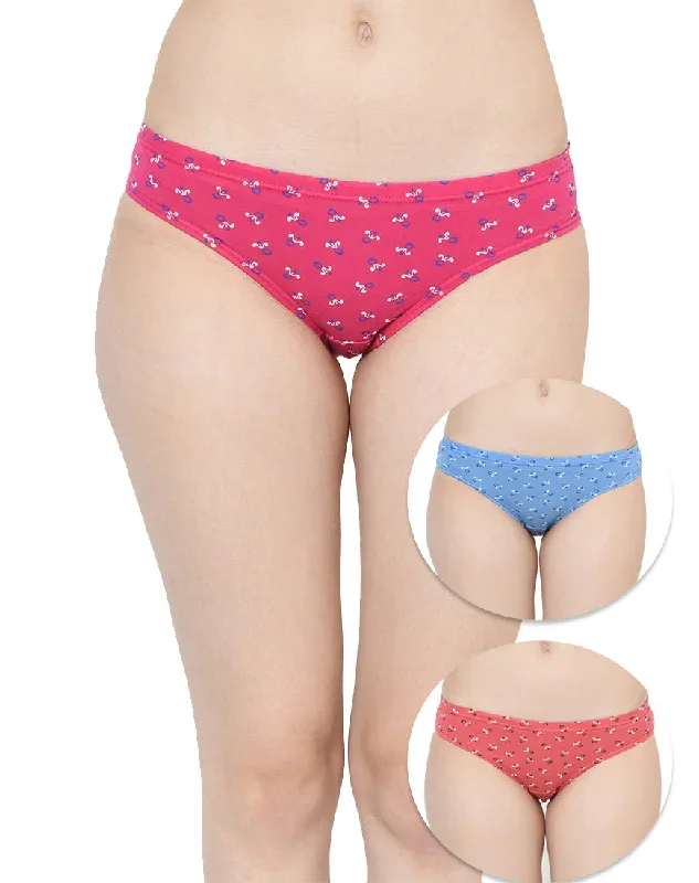 Assorted Low Rise Printed Cotton Bikini Panties - Set of 3