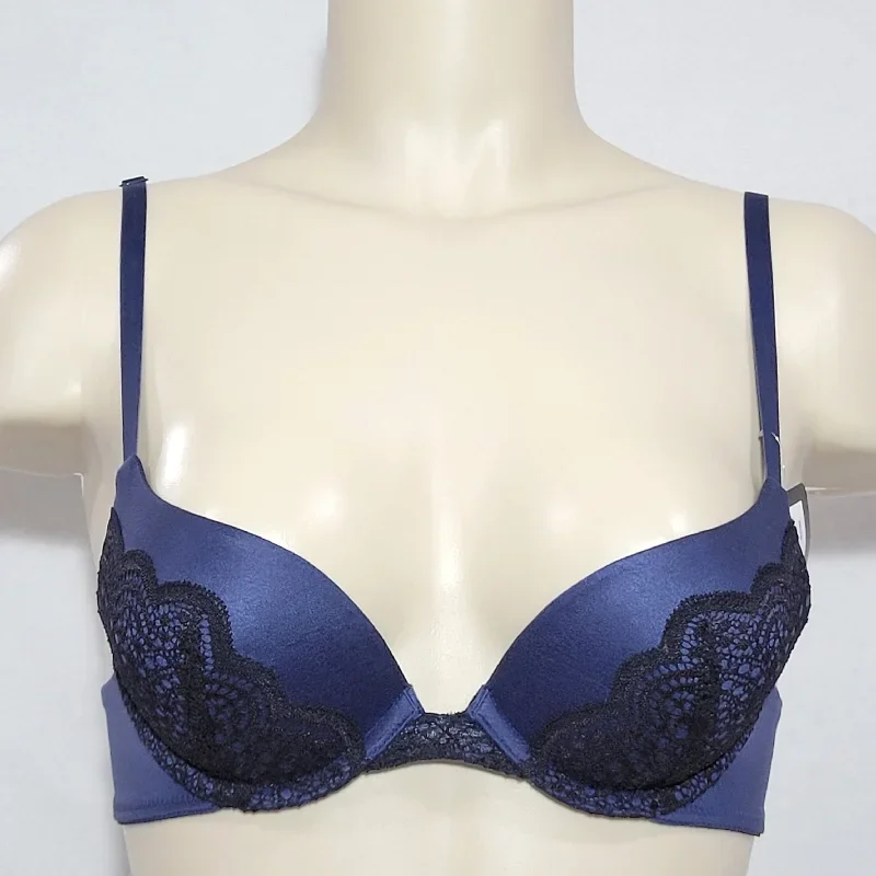 Maidenform DM9449 9449 Lacy Demi Coverage Push-Up UW Bra 32A Navy & Black NWT