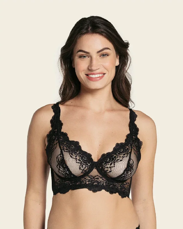 Sheer Lace Bustier Bralette with Underwire