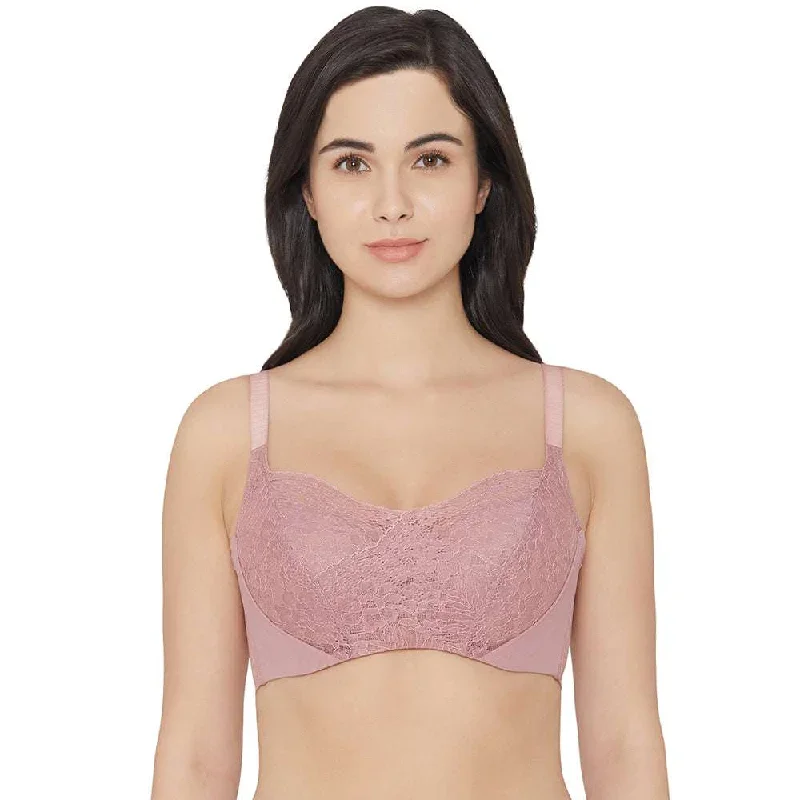 Moselle Padded Wired Full Cup Bridal Wear Full coverage Lace Bra - Purple