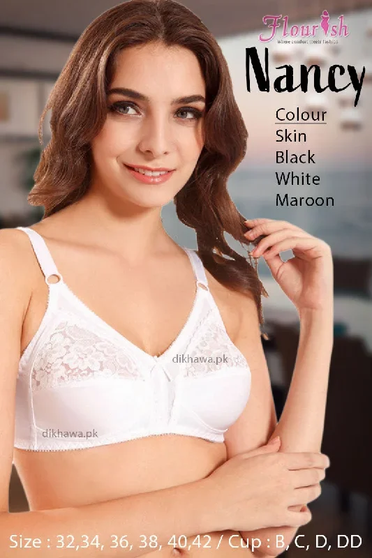 Nancy - Flourish White Bra - Non Padded & Non Wired Bra - Minimizer Bra