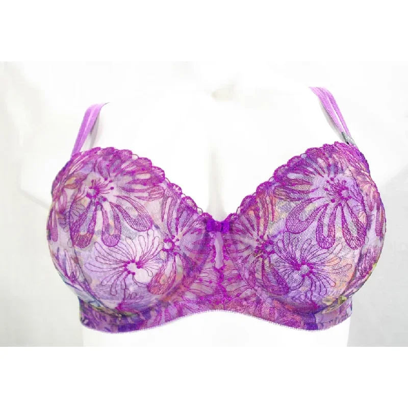 Paramour 115009 Ellie Demi Unlined Semi Sheer Lace Underwire Bra 42DD Dewberry Floral NWT