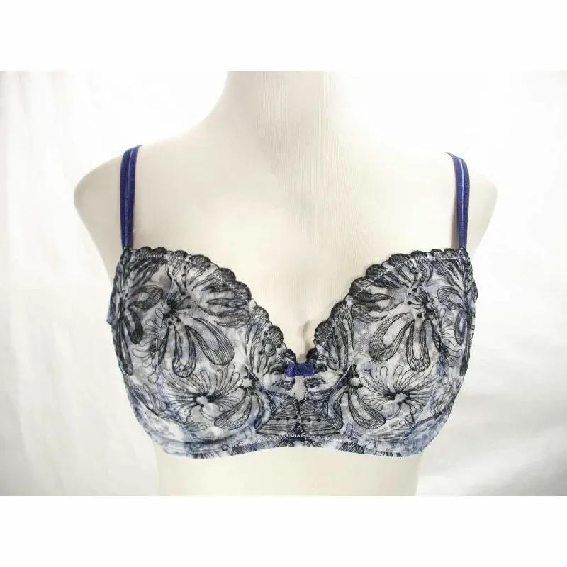 Paramour 115009 Ellie Demi Unlined Semi Sheer Lace UW Bra 42D Blue Ribbon Blossoms