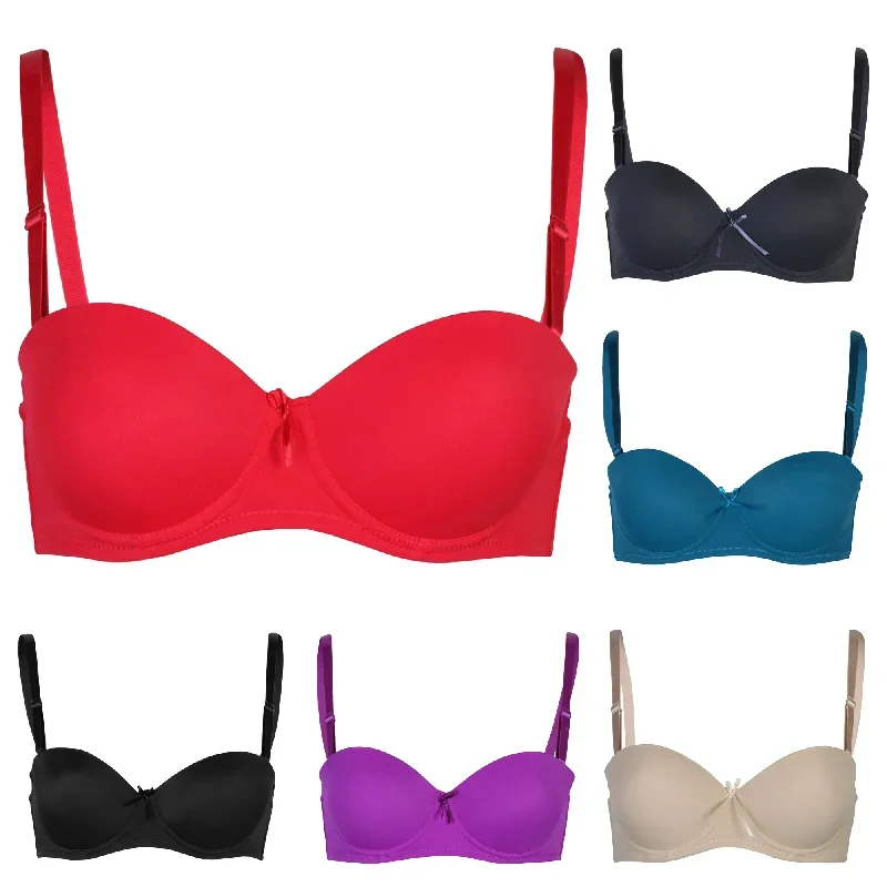 Passionelle Womens Smoothly Padded Strapless Multiway Push Up Bras - Pack of 6