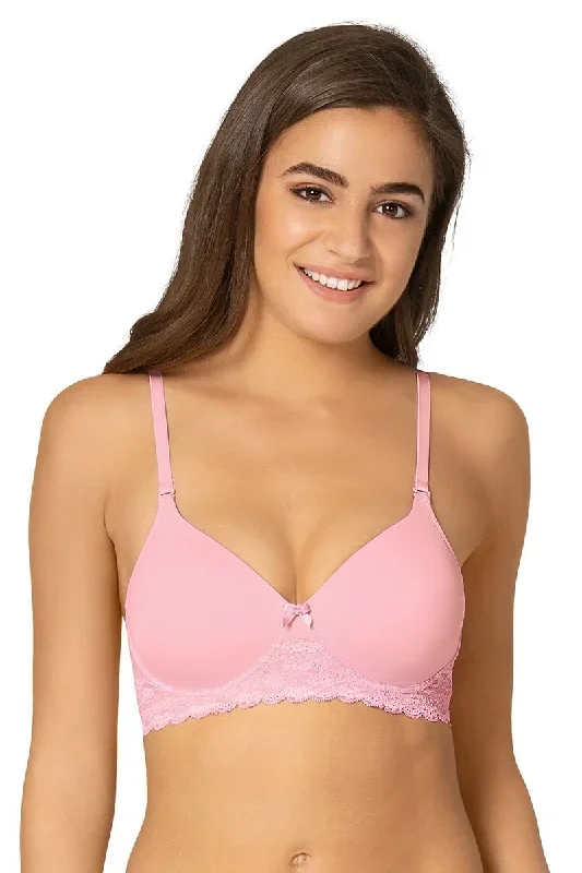 Lace Padded Non-Wired Moulded Push Up Bra - Pastel L