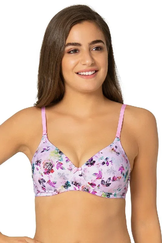 Printed Padded Non-Wired Moulded Push up Bra - Floral Pr