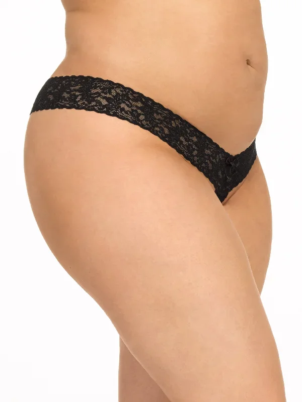 Plus Size Signature Lace Crotchless Thong Black