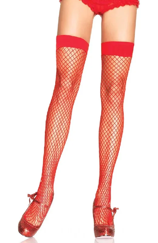 Red diamond fishnet thigh highs