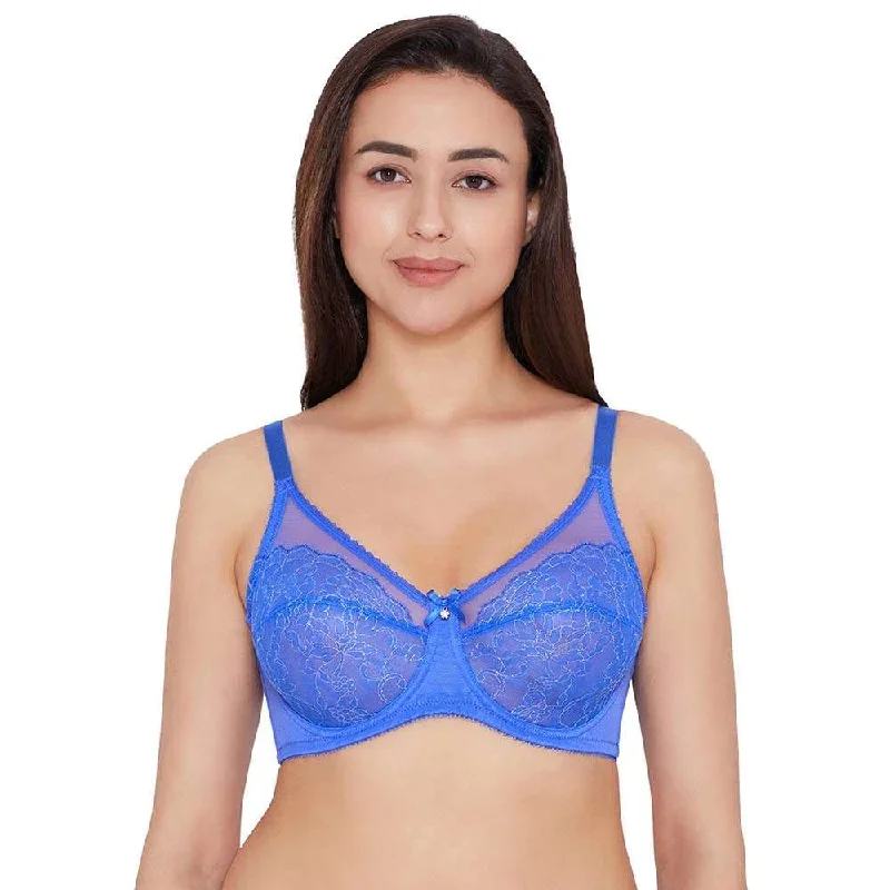 Retro Chic  Non Padded Wired Full Coverage Full Support Everyday Comfort Bra - Blue