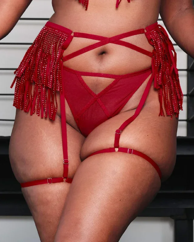 Rhinestone Fringe Suspender Cherry Bomb Red