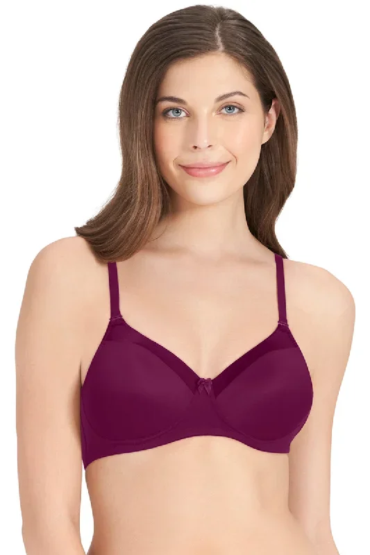 Satin Edge Padded Non-wired T-shirt Bra - Plum Caspia