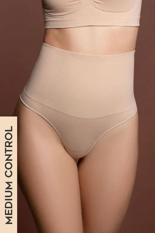 Seamless High Waist Thong Beige