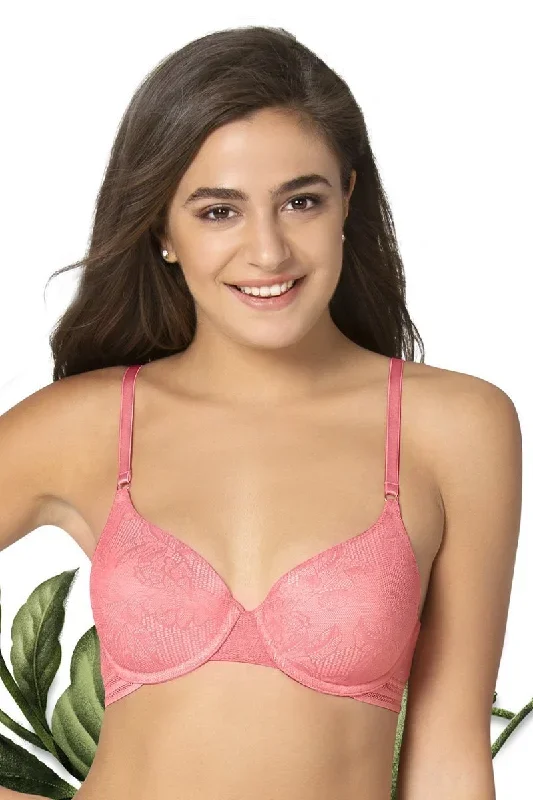 Invisi Lace Padded Wired Full Cover T-Shirt Bra - Shell Pink