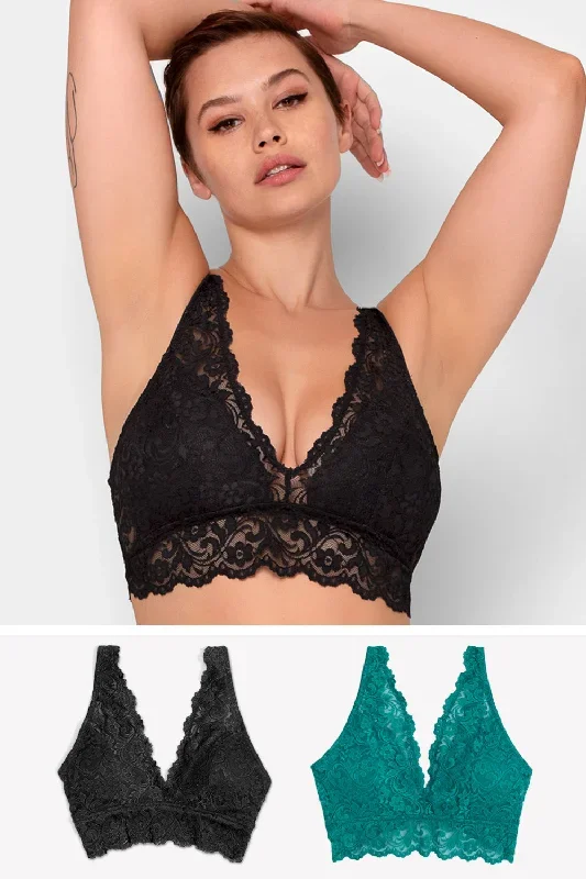 Signature Lace Deep V Bralette 2 Pack | Fanfare/Black Hue