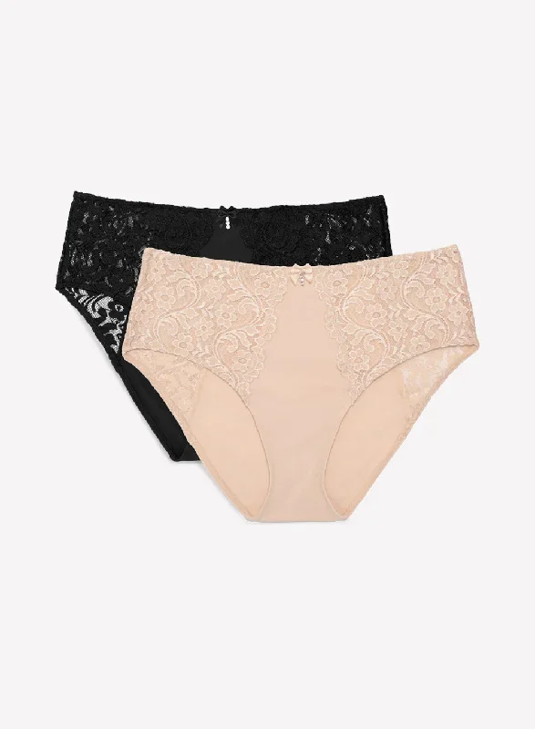 Signature Lace High Waisted Panty 2 Pack | In The Buff/Black Hue