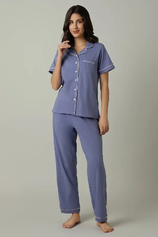 Sleep Button Down PJ Set - Lavender Violet