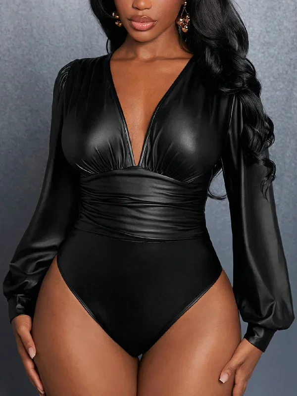 Strictly Business Faux Leather Bodysuit