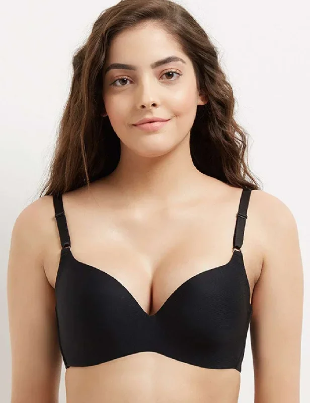 Travel Padded Non Wired 3/4Th Cup Foldable T-Shirt Bra - Black