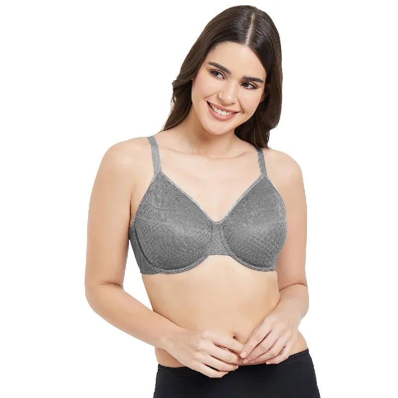 Visual Effects Non Padded Wired Full Cup Everyday Wear Plus Size Full Support Minimizer Bra - Grey