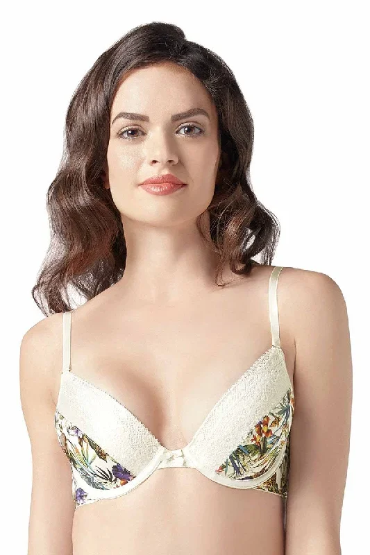 Tropical Crochet Padded Wired Demi Coverage Bra - Whisper White-Tropicana Print