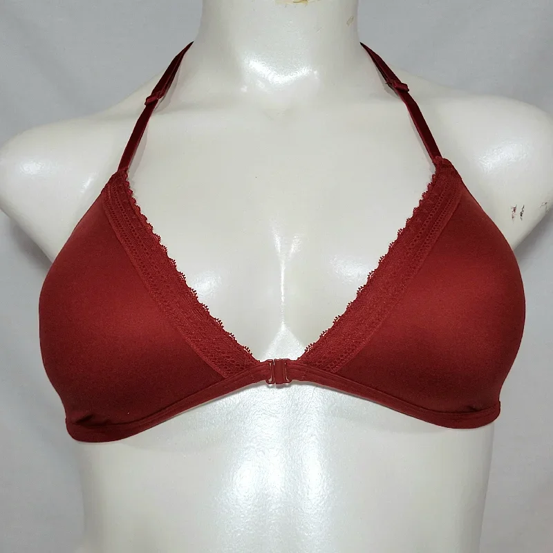 Xhilaration Front Close Lounge Wire Free Lace Trim Bra Bralette 34C Scarlet Mystery