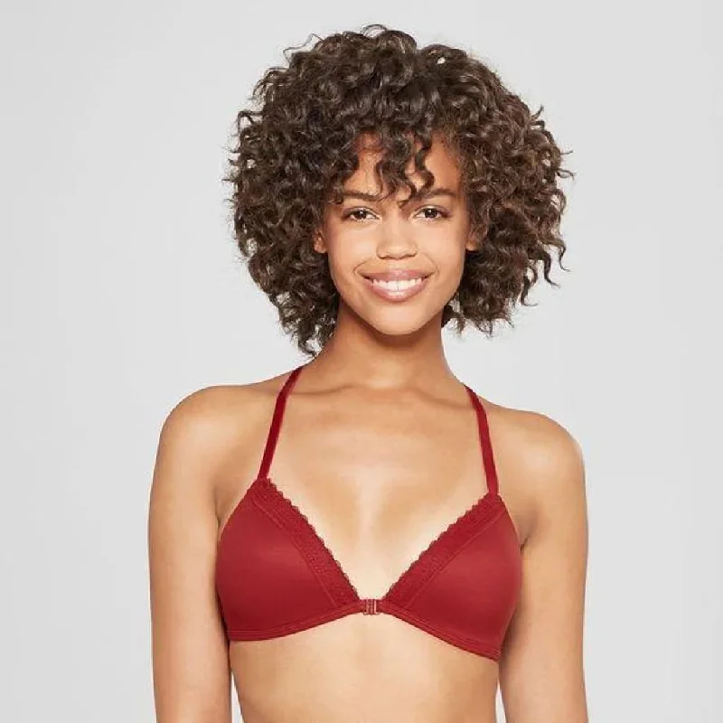 xhilaration-front-close-lounge-wire-free-lace-trim-bra-bralette-34c-scarlet-mystery