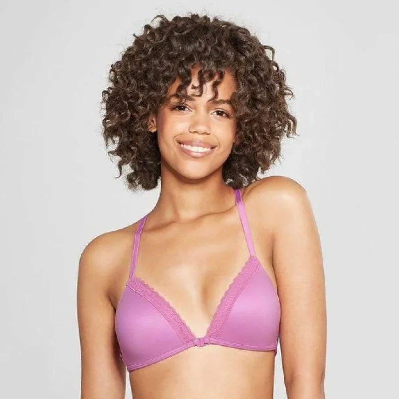 xhilaration-front-close-lounge-wire-free-lace-trim-bra-bralette-34c-vivid-violet